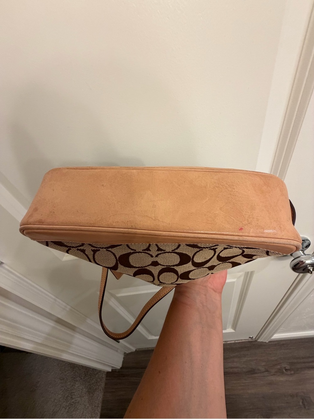 Coach Brown Signature Canvas Shoulder Bag with Tan Leather Trim - Picture 9 of 10